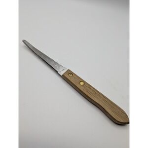 Vintage Ekco Stainless Grapefruit Knife Wood Handle USA Curved Serrated - 7 1/4"